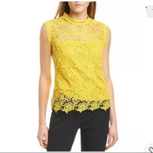 Nanette Lepore  Woman’s Medium Top Lace Yellow Spring Fling Sleeveless Hi-Neck